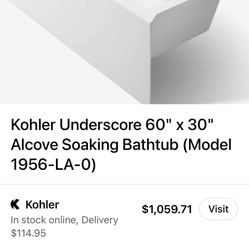Kohler Underscore Soaking Bathtub 60x30