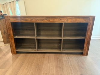 Wood Tone Low Bookcase with 6 Cubbies