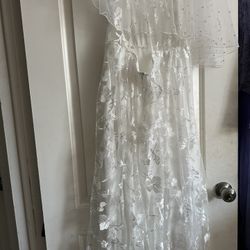 Pure White Long Dress Plus Beaded Cape Size XXL New