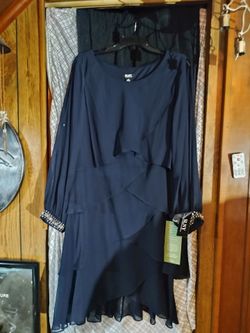 SL Fashions New York navy blue dress long rhinestone