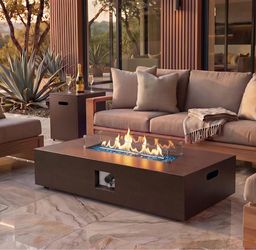 Inch Outdoor Propane Fire Pit Table,50000BTU Fire Table with 13" Square Drink Ice Bucket Wind Guard, Fire Glass Beads Outdoor Firepit for Outside