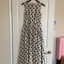 Prom Beige Dress With Black Dots