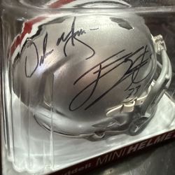 Ohio State Riddell  Mini Helmet with Signatures of Urban Meyer and James Laurinaitis! No COA, brand new! 