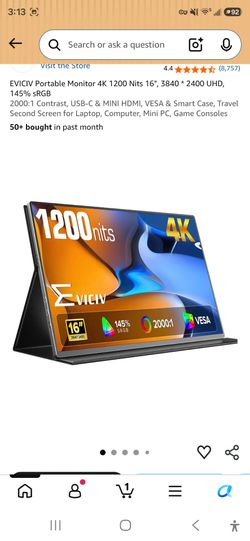 EVICIV Portable Monitor 4K 1200 Nits 16", 3840 * 2400 UHD, 145% sRGB