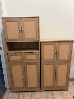 Rattan Door Storage Cabinet Set – 2 Pieces