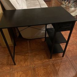 BANTI Small Computer Desk, 35 Inch Home Office Desk with 2Storage Shelves on Left or Right Side, Study Writing Desk with Storage Bag, Black