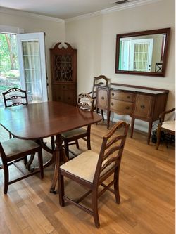 Antique Solid Cherry Wood Dining Set