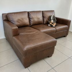 Molasses Leather Pottery Barn Sectional with Chaise (70% Off Cost New)