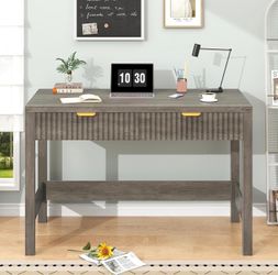 Item #WS897 – 39 Inch Small Fluted Computer Desk with 2 Drawers for Bedroom, Home Office (Grey)