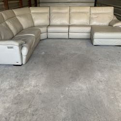Natuzzi Beige Leather Sectional Sofa