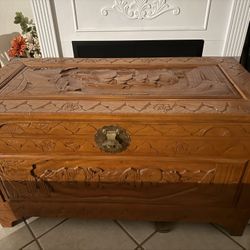 Hand Carved Real Wood Chest