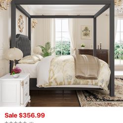 Queen Canopy Bed Frame With Headboard 