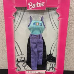 Barbie Doll Fashion Avenue Boutique Graphic Tank and Purple Black Pants 1998 NIB 18126 Vintage Mattel