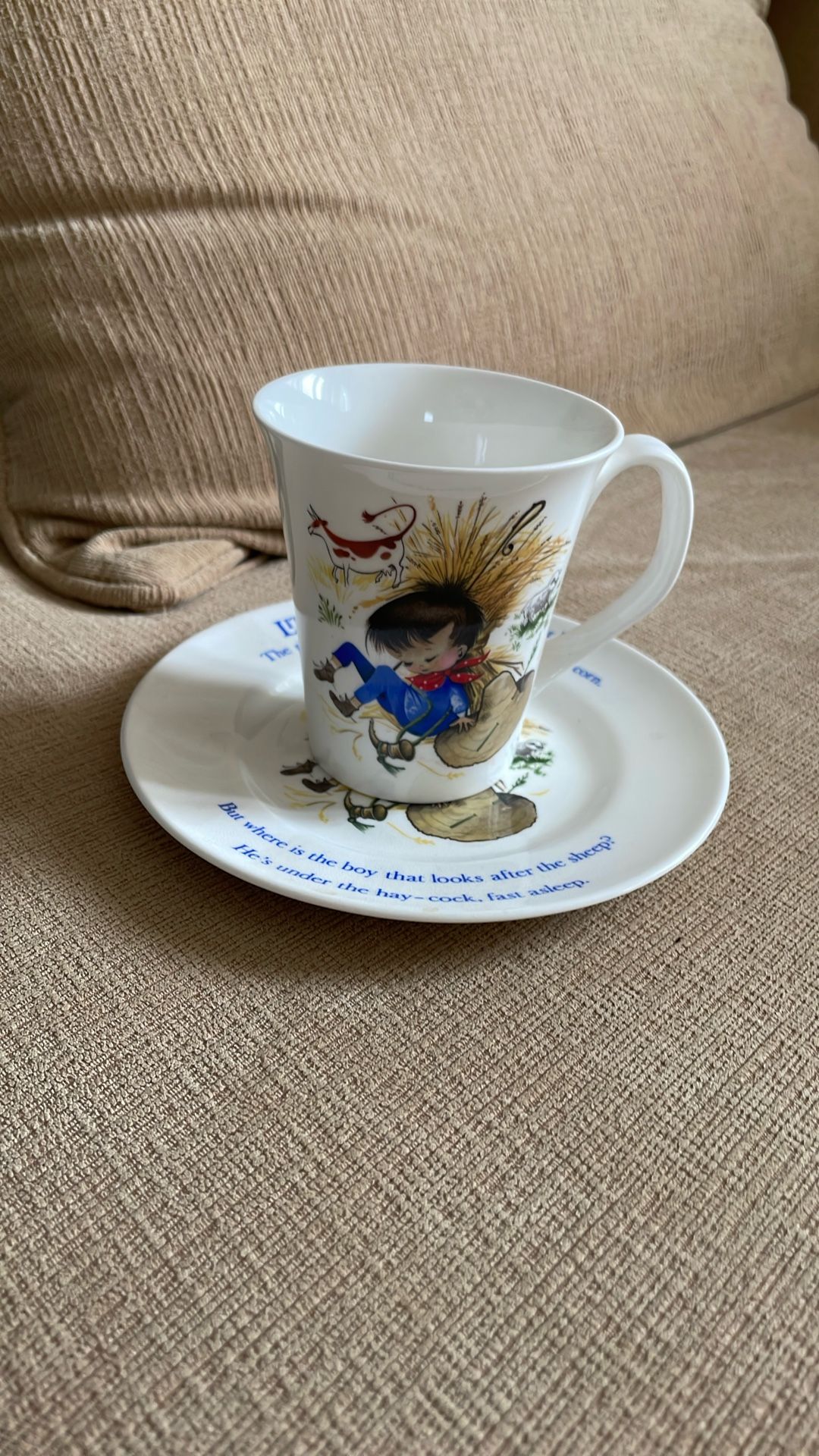 Vintage Bone China England “little boy blue” nursery rhyme cut and sauce set