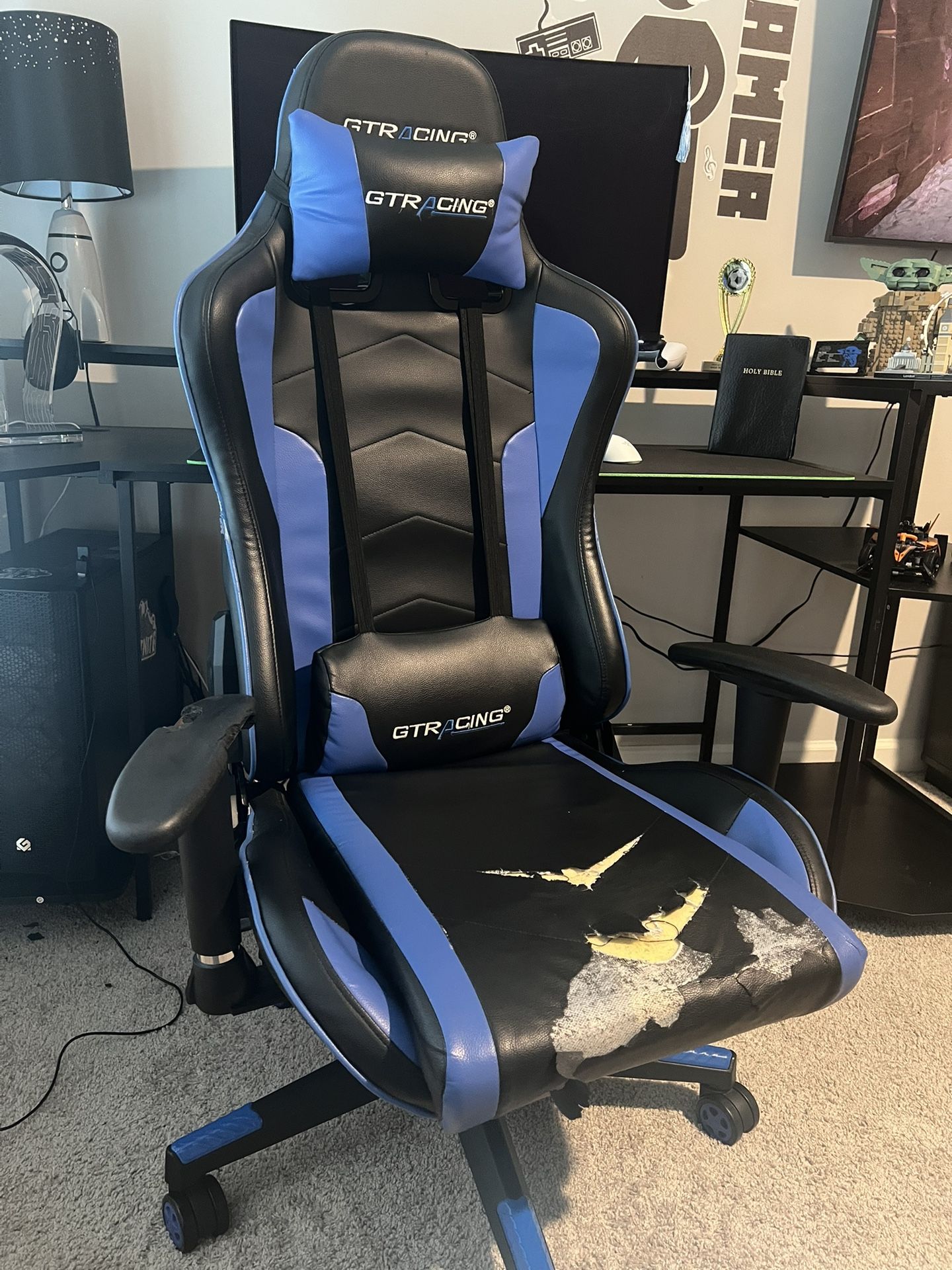 GTRACING Gaming Chair with Speakers Bluetooth Music Video Game Chair Audio Ergonomic Design Heavy Duty Office Computer Desk Chair(Blue)
