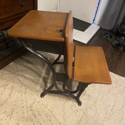 Antique Schools Desk With Ink Well