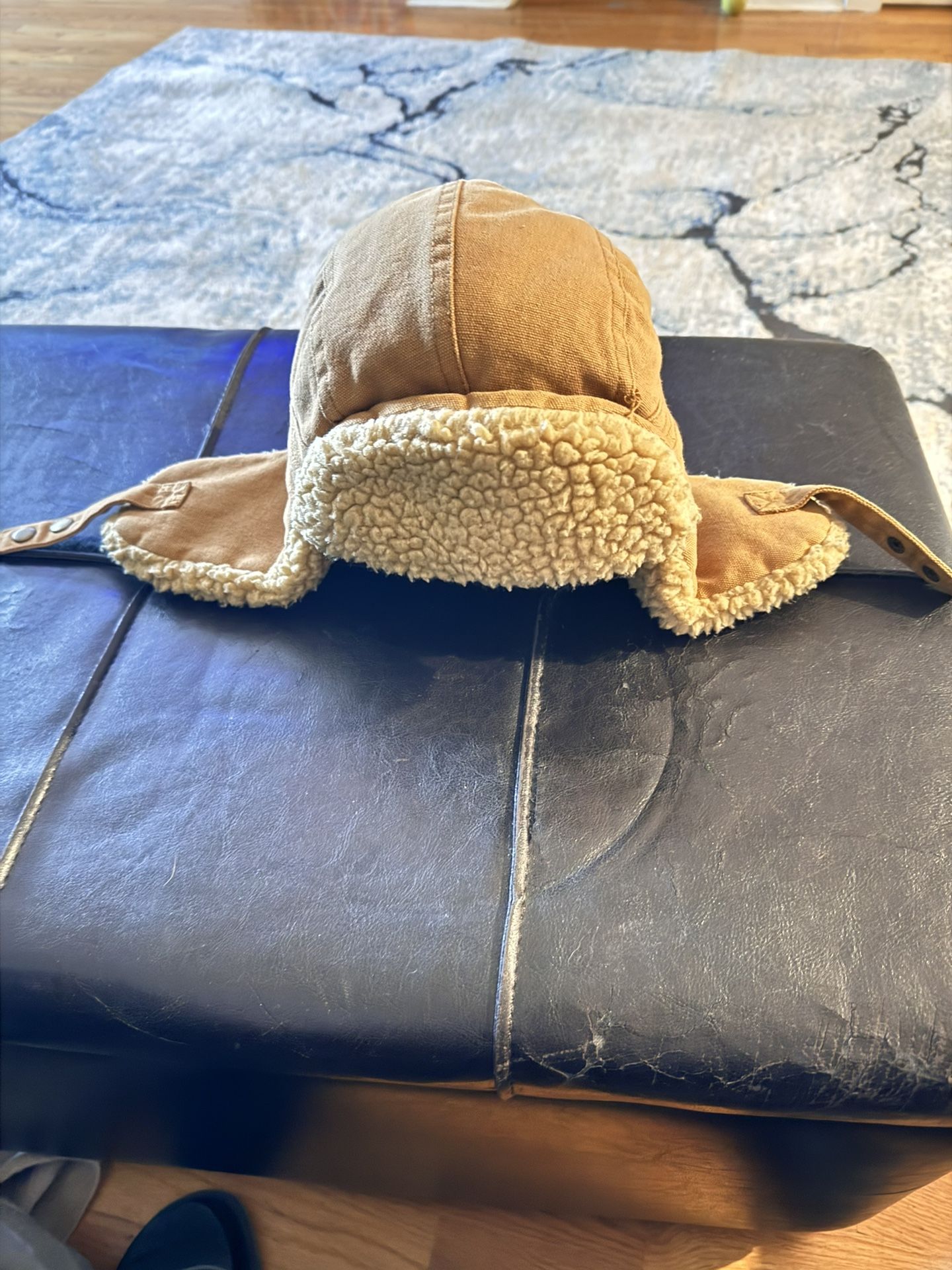 Levis Unisex Canvas Trapper Hat Fleece & Quilted Lined Brown Ear Flap Size S/M.