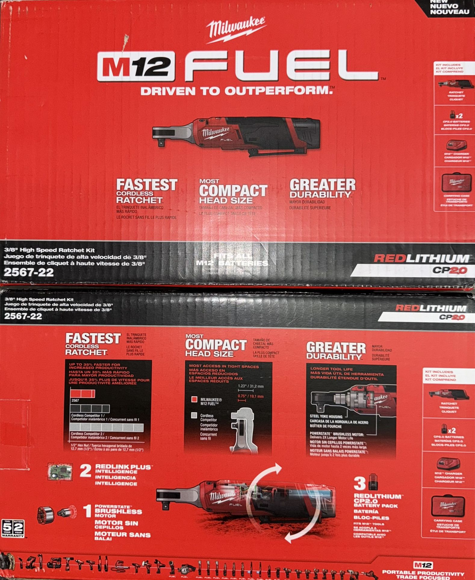 Milwaukee M12 Fuel 3/8” High Speed Ratchet Kit. Model #2567-22