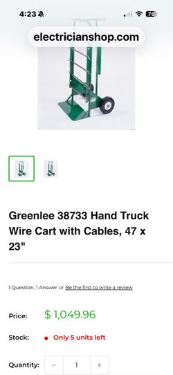 Greenlee® 38733 Hand Truck Wire Cart, 22-1/2 in L x 23 in W x 46 in H