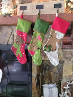 Crate And Barrel Extra Long Stockings (3) Bear, Deer, Moose