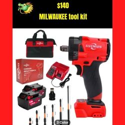 Milwaukee TOOL Kit Impact Wrench DRIVER Batteries Chargers STUBBY 