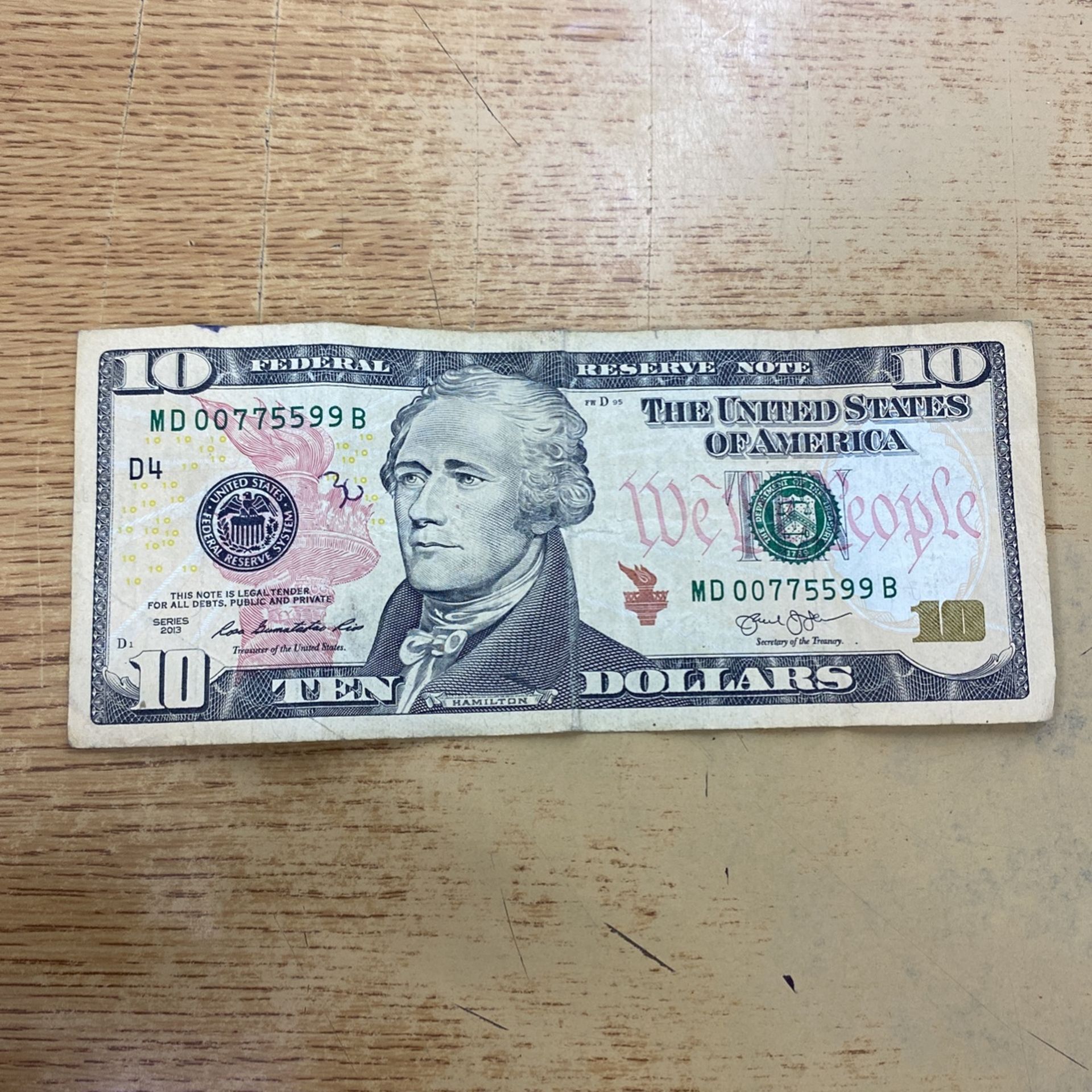 2013 $10 Bill With Funny Serial Number $18
