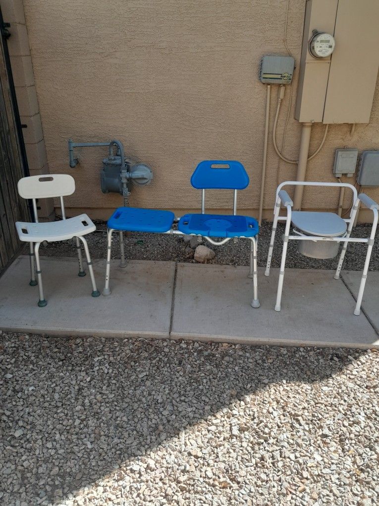 Shower Transfer Chair $15 Or Bench $20, Portable Bedside Toilet Commode $20 See All Photos