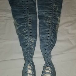 Denim Thigh High Heels