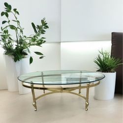 Antique Oval Brass and Glass Coffee Table