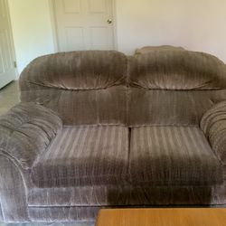 Brown Corduroy Love Seats (2).  FREE TO GOOD HOME- 