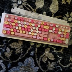 Pink USB Plug and Play Office Keyboard with Number Pad, Caps Indicators, Foldable Stands