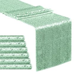 6-Pack Mint Green Sequin Table Runner 12''X72'' Glitter Table Runner For Party, Mint Green Sparkle Table Runner For Graduation Supplies Decorations We