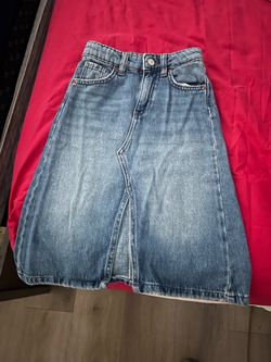 Zara modern front slit denim midi skirt