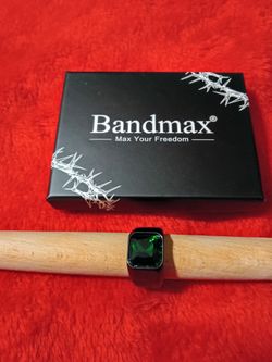 Men's Bandmax Black Ring with Green Gemstone (Size 10)