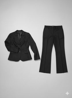 SISLEY 100% WOOL Black Blazer and Pants Suit Red Pinstripe Made In ITALY