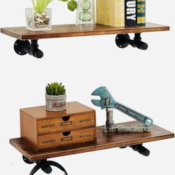 Industrial Floating Shelves, Rustic Wall Wood Mounted Shelf Organizer