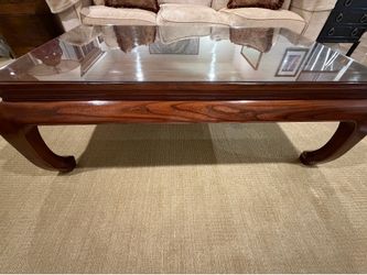 Asian Style Wood Coffee Table with Glass Top
