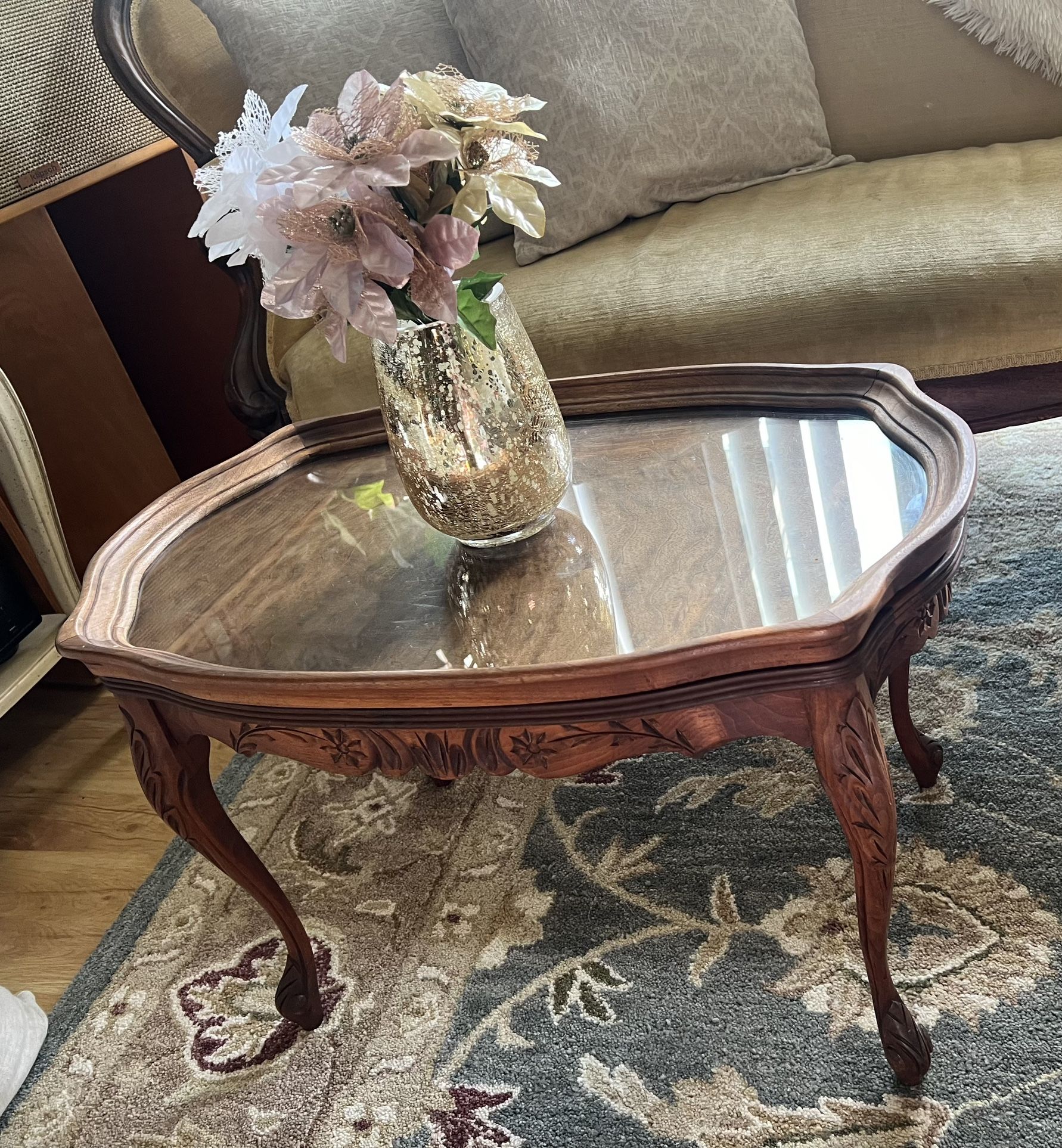 Antique Wood Coffee Table - Removable Glass Top ($120 OBO)