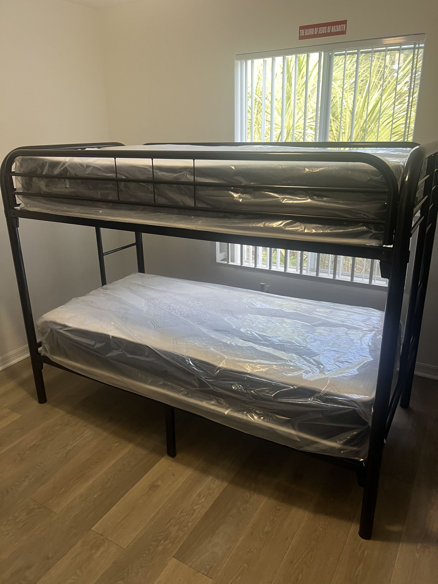 Twin over Twin bunk beds frame and free delivery in box with the mattress and
