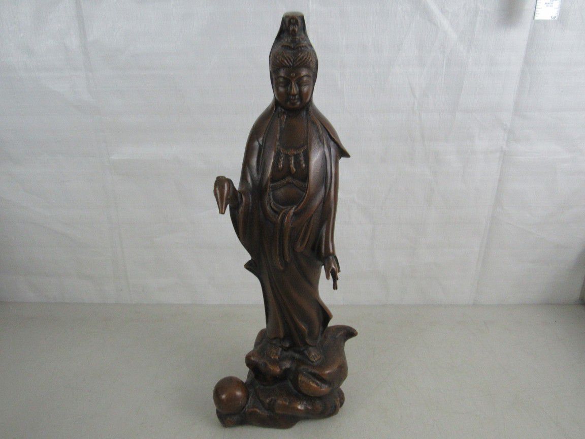 Vintage Buddah Cast Iron Bronze Tone Statue 17 3/4" Tall

