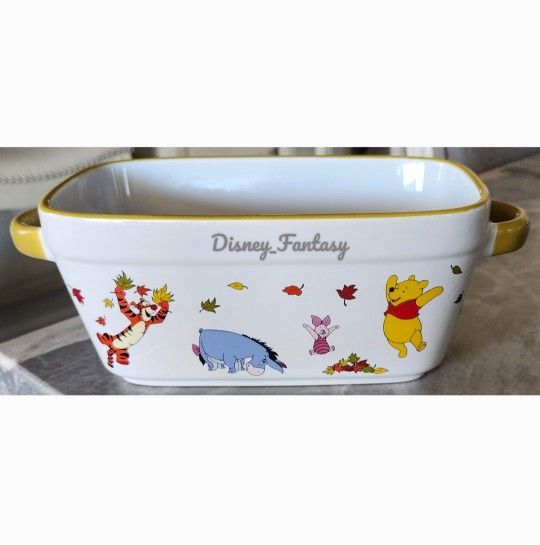 Disney Winnie the Pooh Tigger Eeyore Ceramic Baking Dish Loaf Bread Autumn Fall