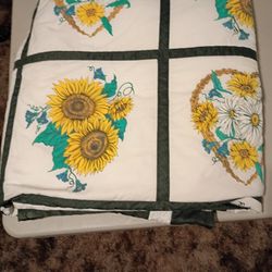 Vintage Handmade And Painted Sunflower 3 Piece Double Bedding Set 