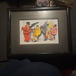 This is a framed print of a watercolor painting by the artist Leo Meiersdorff, known for his jazz-themed artwork