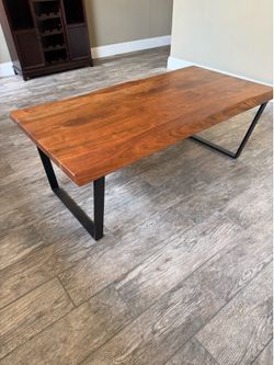 Live Edge Wooden Top Coffee Table with Metal Base