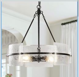 22" Farmhouse Glass Chandelier - Modern Round Foyer Lighting Fixture for Dining Room, Kitchen Island, Bedroom, Living Room, Entryway