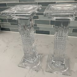 Pair of Heavy 9” Tall Crystal Candlesticks