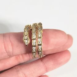 Cz diamond Gold plated women's lady's snake ring Cuff Band Gift
