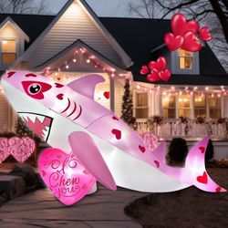 NEW! 9FT Long Giant Inflatables Pink Shark With I Chew You Heart Decorations Built In LED
