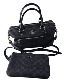 Coach Signature Black Satchel Crossbody Bag & Matching Wristlet Wallet Set