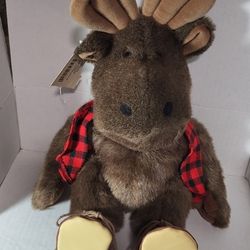 Hallmark Lumberjack Moose Stuffed Animals  W/plaid Vest And Boots Plush 